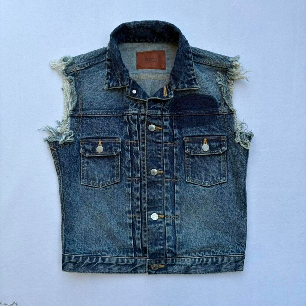 Urvin Japanese Jean Denim Vest Distressed Sz M Punk Motorcycle Moto Bikercore